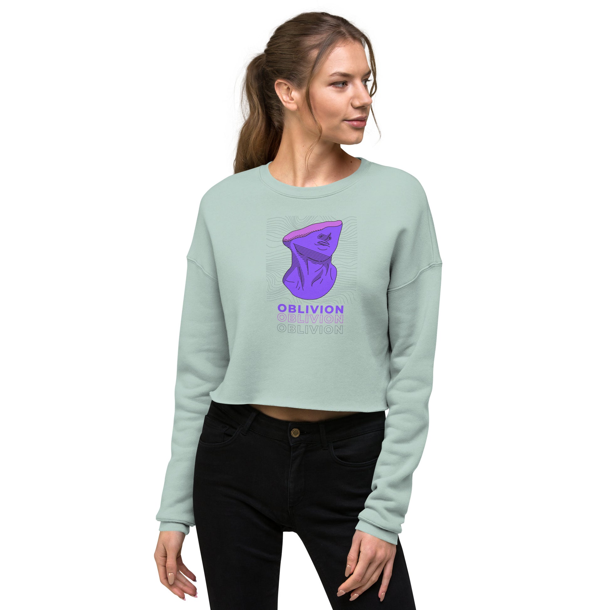 Violet Veil Of Oblivion Women's Crop Sweatshirt - Dusty Blue - FLAKOUT