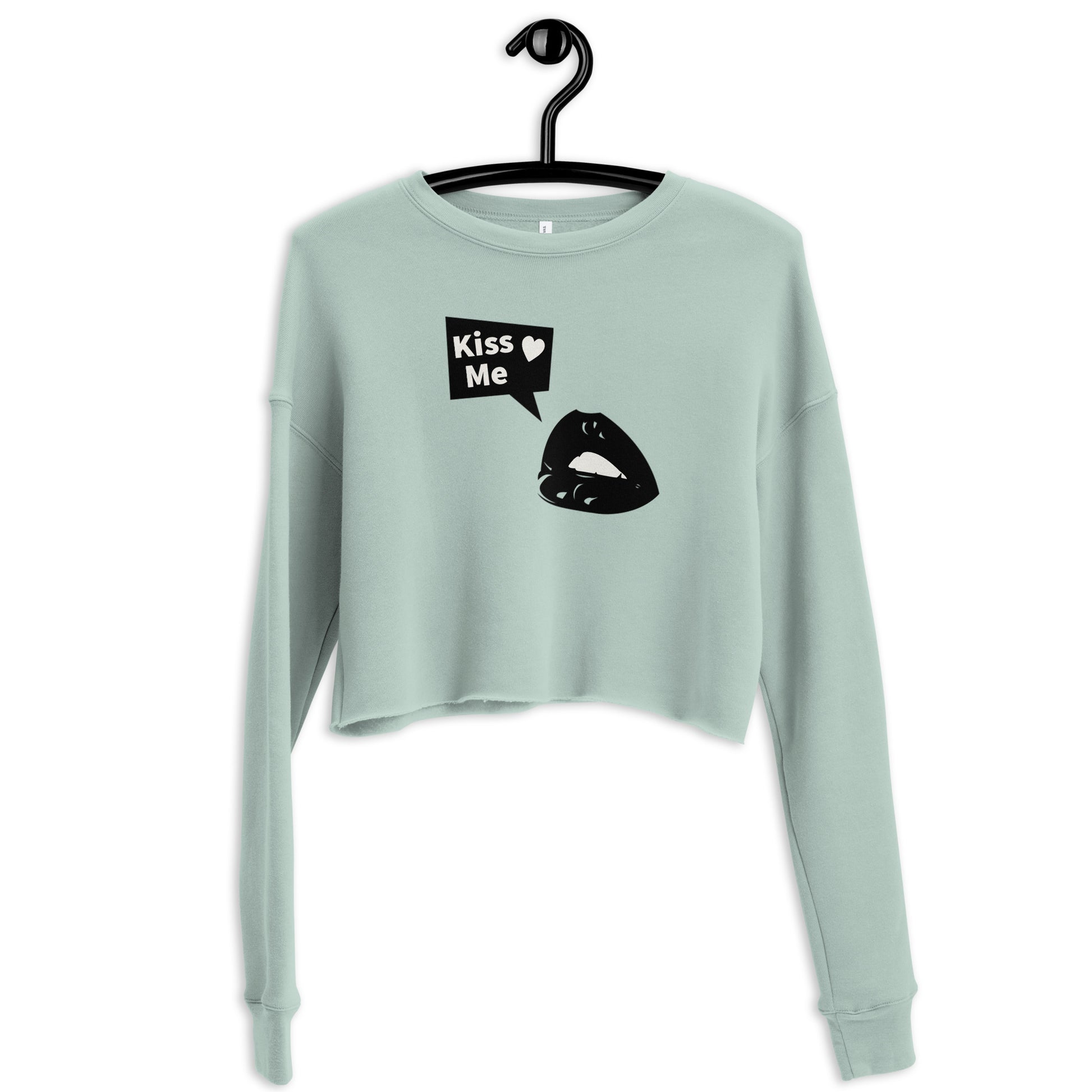 Sweet Talker Kiss Me Women's Crop Sweatshirt - Dusty Blue - FLAKOUT