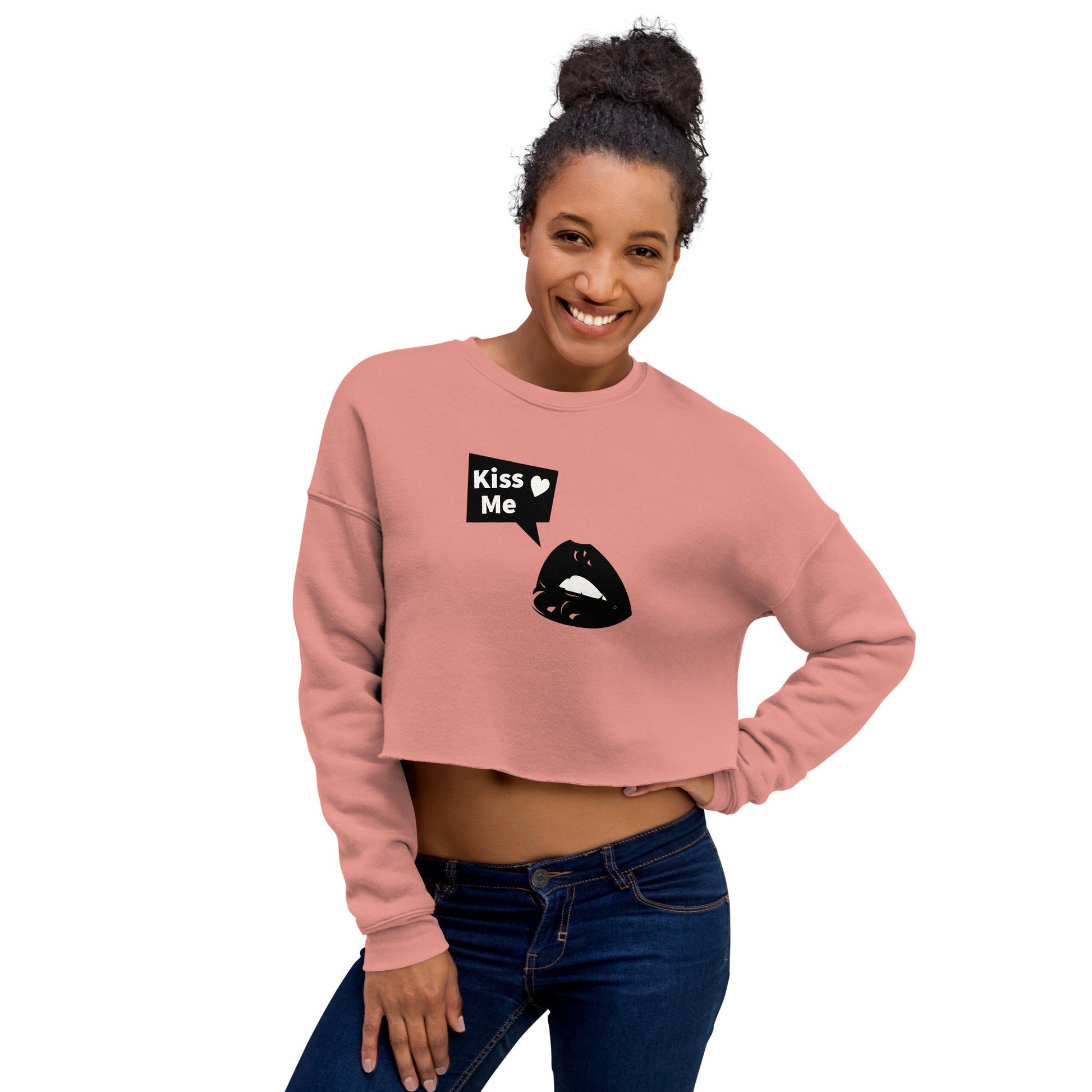 Sweet Talker Kiss Me Women's Crop Sweatshirt - Mauve - FLAKOUT