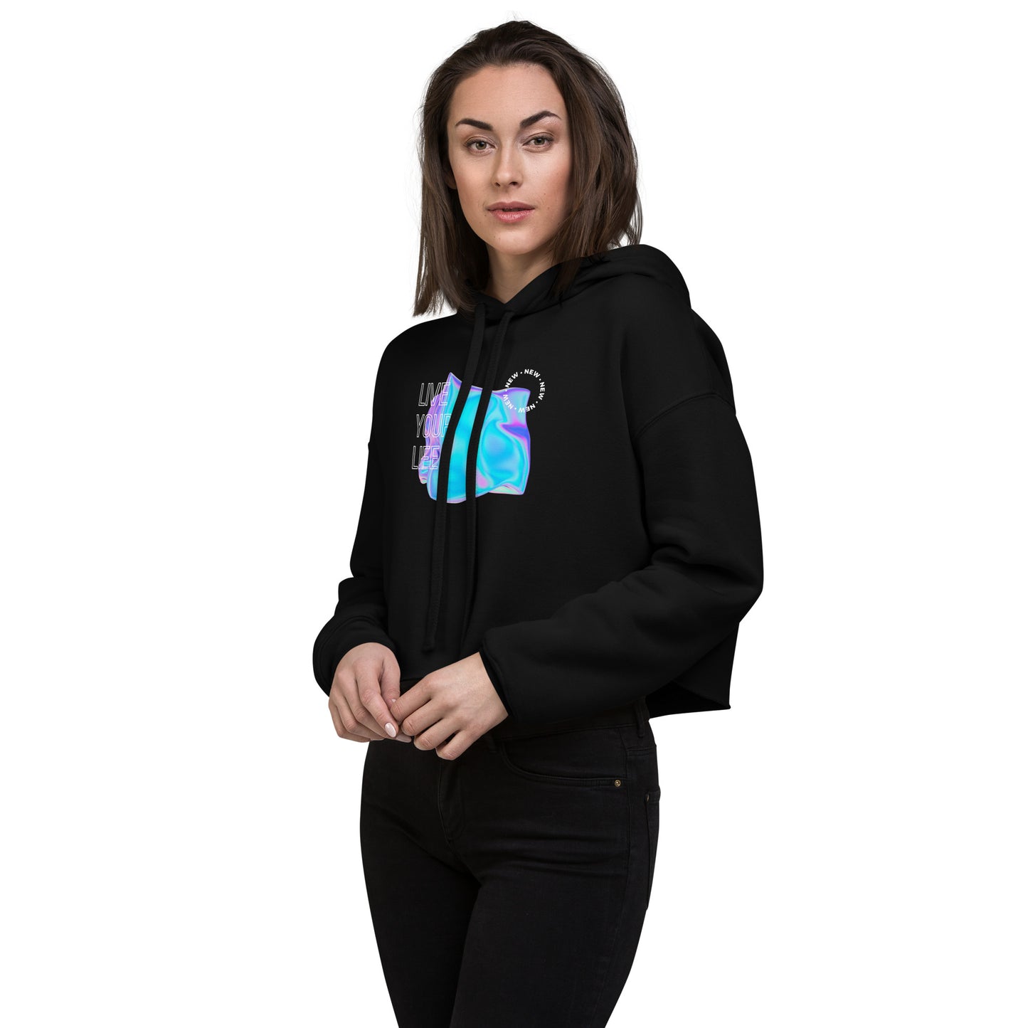 Vivid Existence Live Your Life Women's Crop Hoodie - FLAKOUT